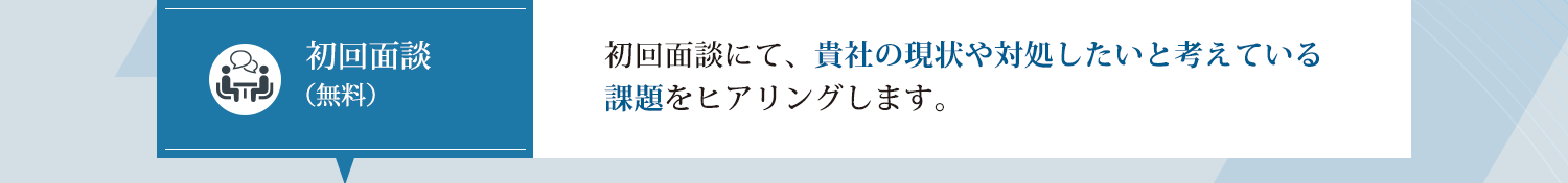 初回面談にて、貴社の現状や対処したいと考えている課題をヒアリングします。