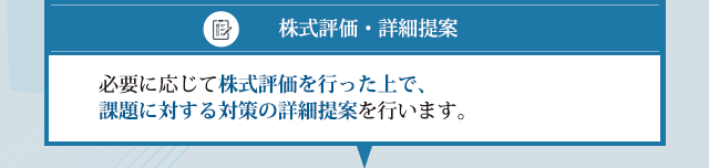 必要に応じて株式評価を行った上で、課題に対する対策の詳細提案を行います。